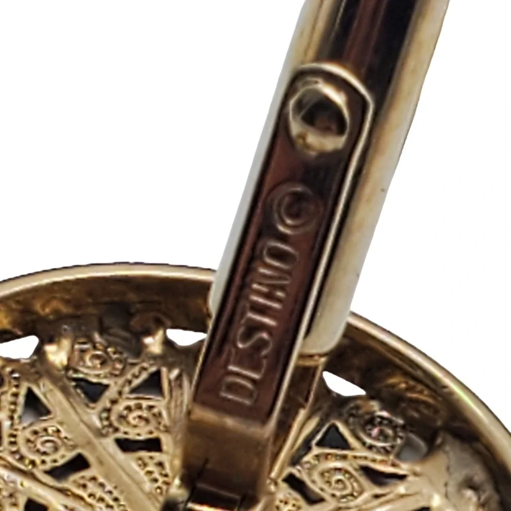 Destino Filigree Cufflinks & Tie Tac Gold‎ Tone Pin Tack Round Open Work Vintage